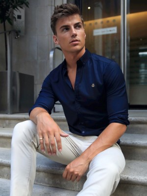 Blakely Albany Fitted Stretch Shirt Blu Marino | 1948653-VA