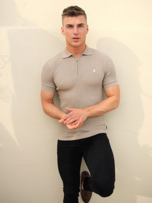 Blakely Anzi Textured Polo Tan | 7831604-AW