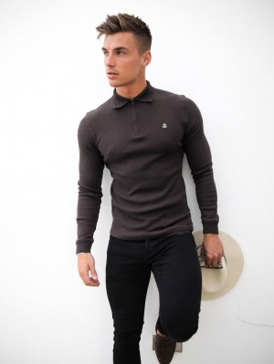 Blakely Aspen Long Sleeve Polo Charcoal | 9748025-NO