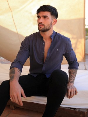 Blakely Berkane Linen Shirt Blu Marino | 9746150-VQ