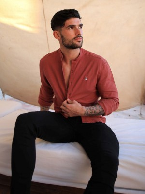 Blakely Berkane Linen Shirt Bordeaux | 5043126-QH