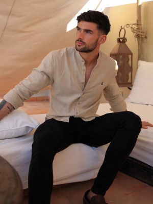 Blakely Berkane Linen Shirt Tan | 2648130-ON