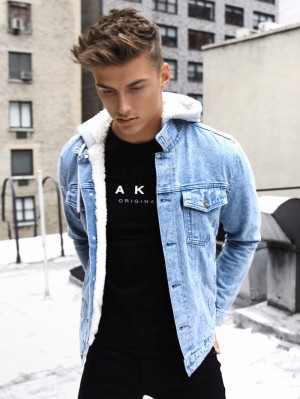 Blakely Camden Hooded Denim Jacket Blu Chiaro | 2935614-WR