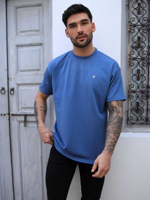 Blakely Ceuta Textured Oversized T-Shirt Blu | 7253698-QX