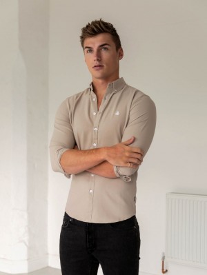 Blakely Furbank Fitted Stretch Shirt Tan | 6721038-IK