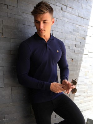 Blakely Harrow Long-Sleeve Polo Shirt Blu Marino | 1640975-AM