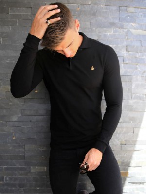 Blakely Harrow Long-Sleeve Polo Shirt Nere | 9861357-CW