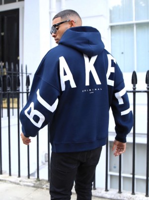 Blakely Idris Oversized Hoodie Blu Marino Blu | 2534067-DC