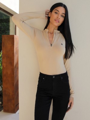 Blakely Kendall 1/4 Zip Bodysuit Tan | 0746513-AX