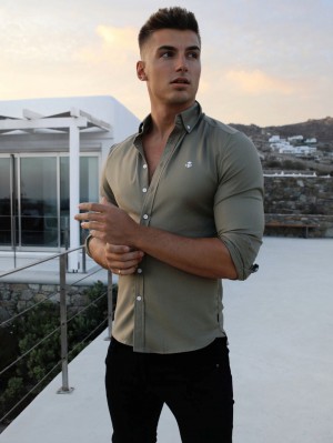 Blakely Merrick Fitted Stretch Shirt Khaki | 0947236-BH