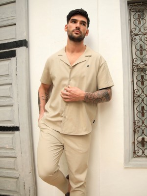 Blakely Nador Open Collared Shirt Tan | 9486103-LH