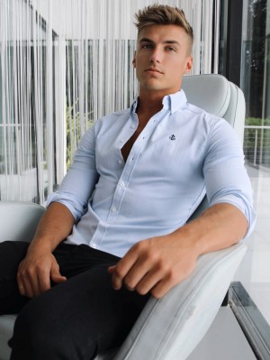 Blakely Oxford Fitted Stretch Shirt Blu | 3520976-BU