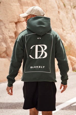 Blakely Riviera Initial Relaxed Hoodie Verdi Scuro | 5861974-TL