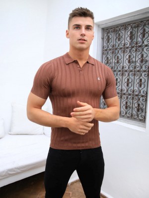 Blakely Sidi Textured Stripe Polo Marroni | 0437165-RV