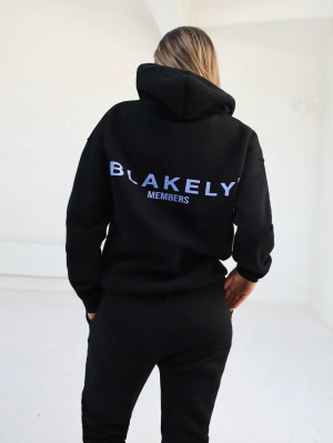 Blakely Women's Members Relaxed Hoodie Nere Blu | 1953627-CU