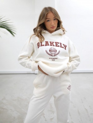 Blakely Women's Varsity Relaxed Hoodie Bianche | 3796802-TR