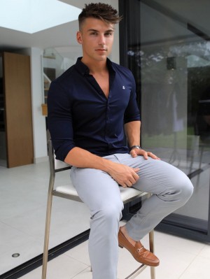 Blakely Worcester Fitted Stretch Shirt Blu Marino | 1620435-LK